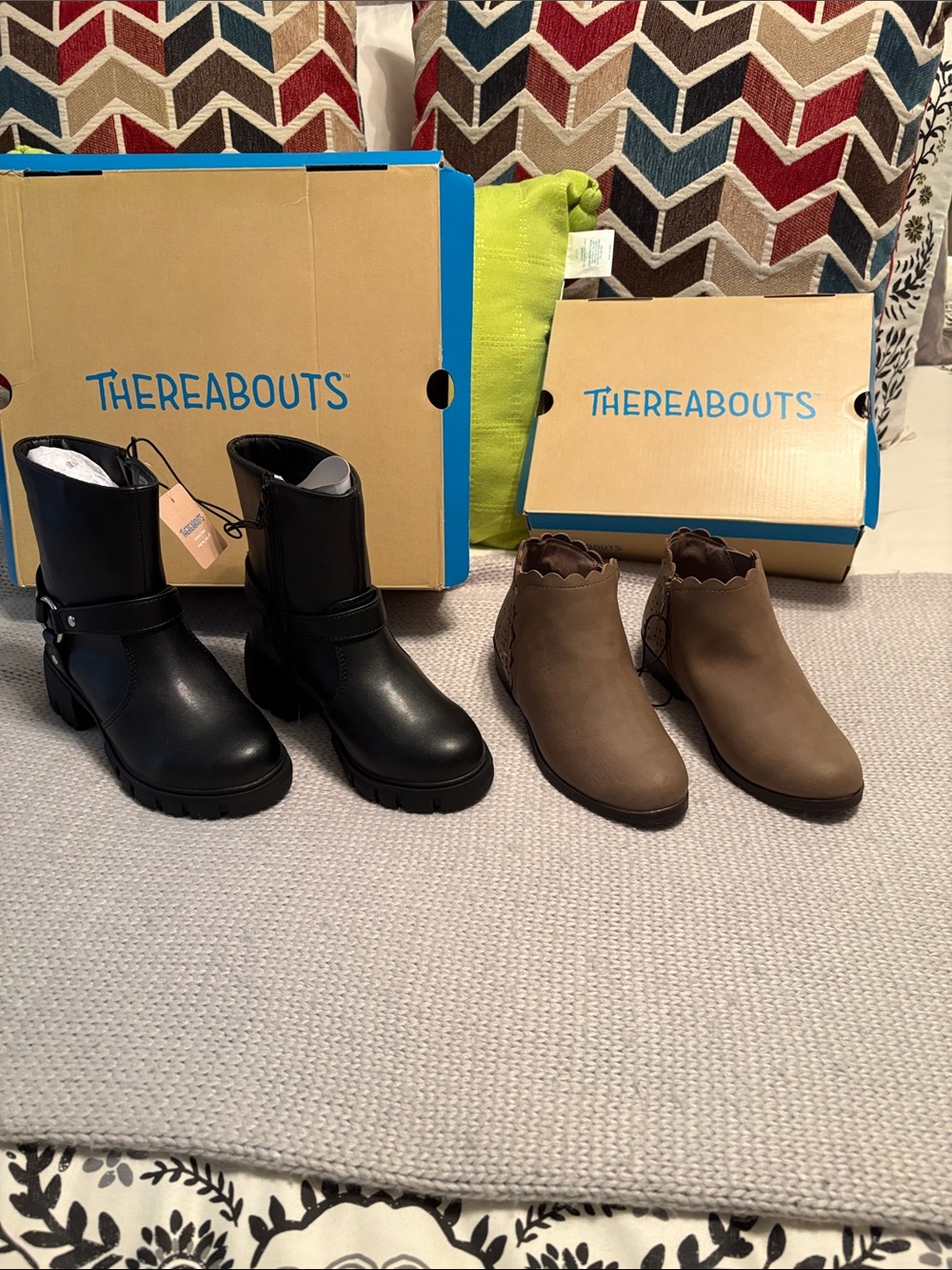 NWT Thereabouts Girls Boot Lot (2 Pcs) - Black Moto & Brown Booties Size 1 M